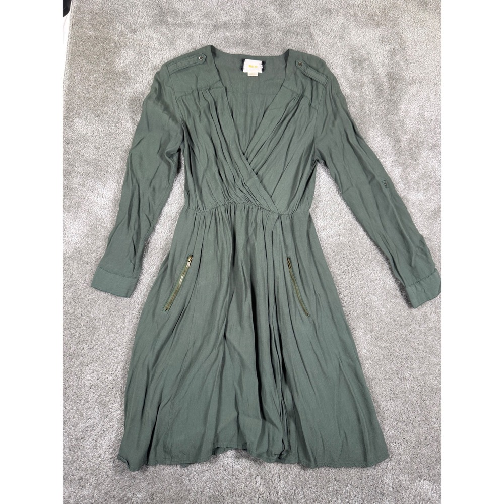 Maeve Anthropologie Olive Green Long Sleeve Surplice Utility Dress XS
